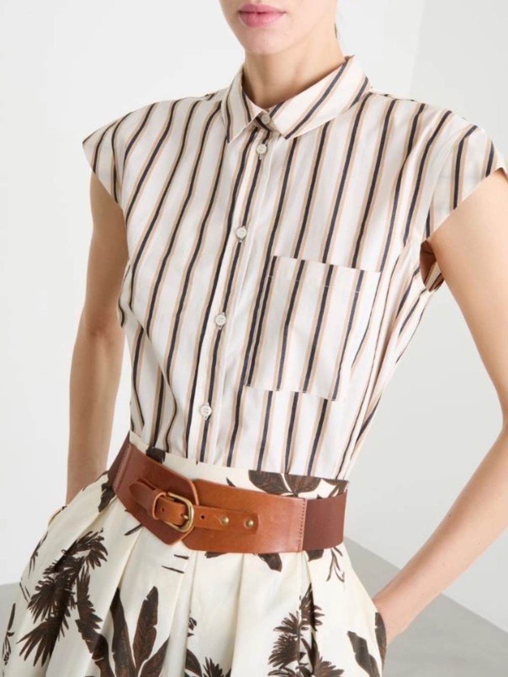 Intrend by Max Mara Shaped Wide Belt with Elastic Band Brown Sz: M - Picture 3 of 3